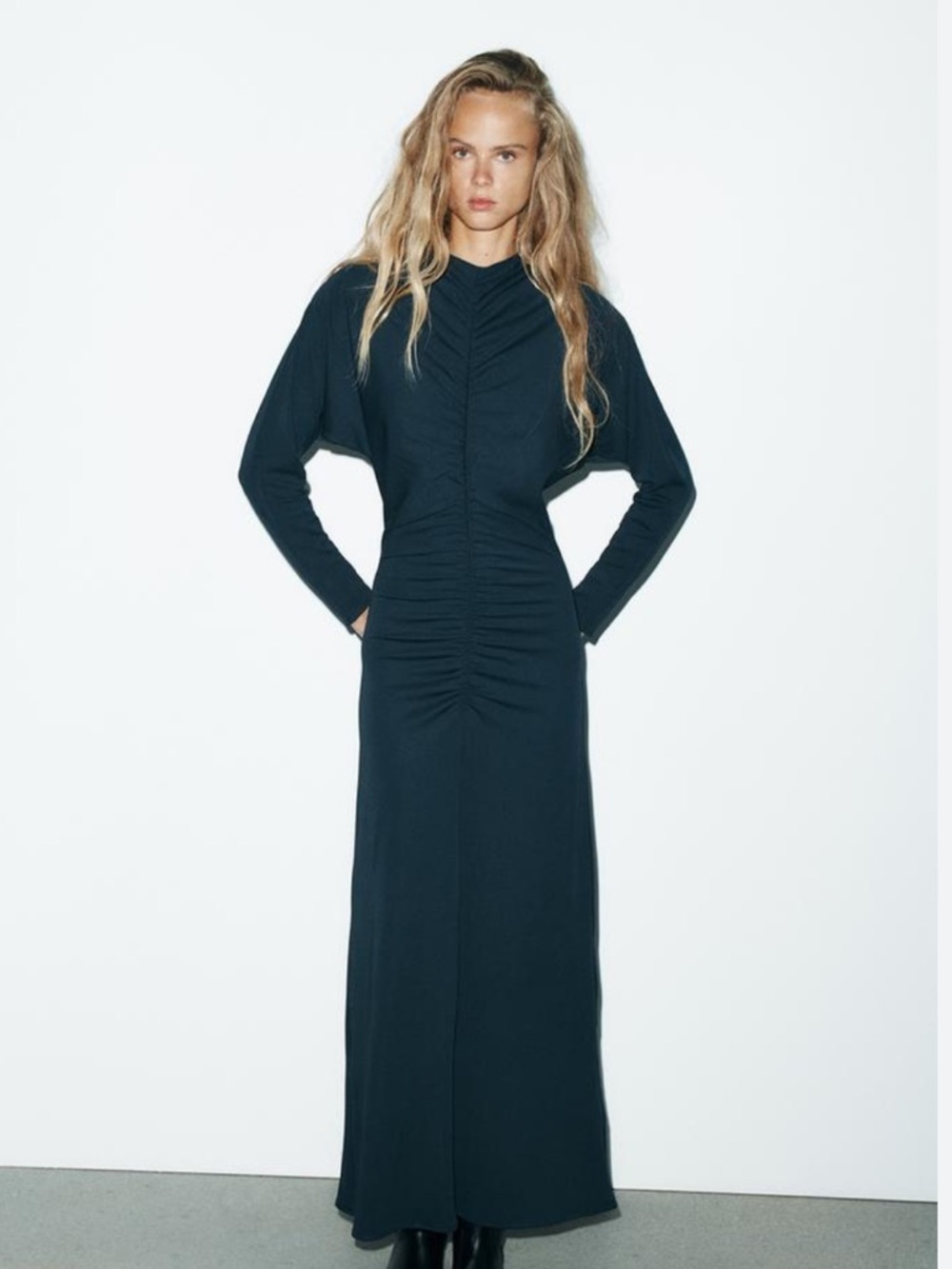 Zara NWT gathered long sleeve blue dress 5039/843